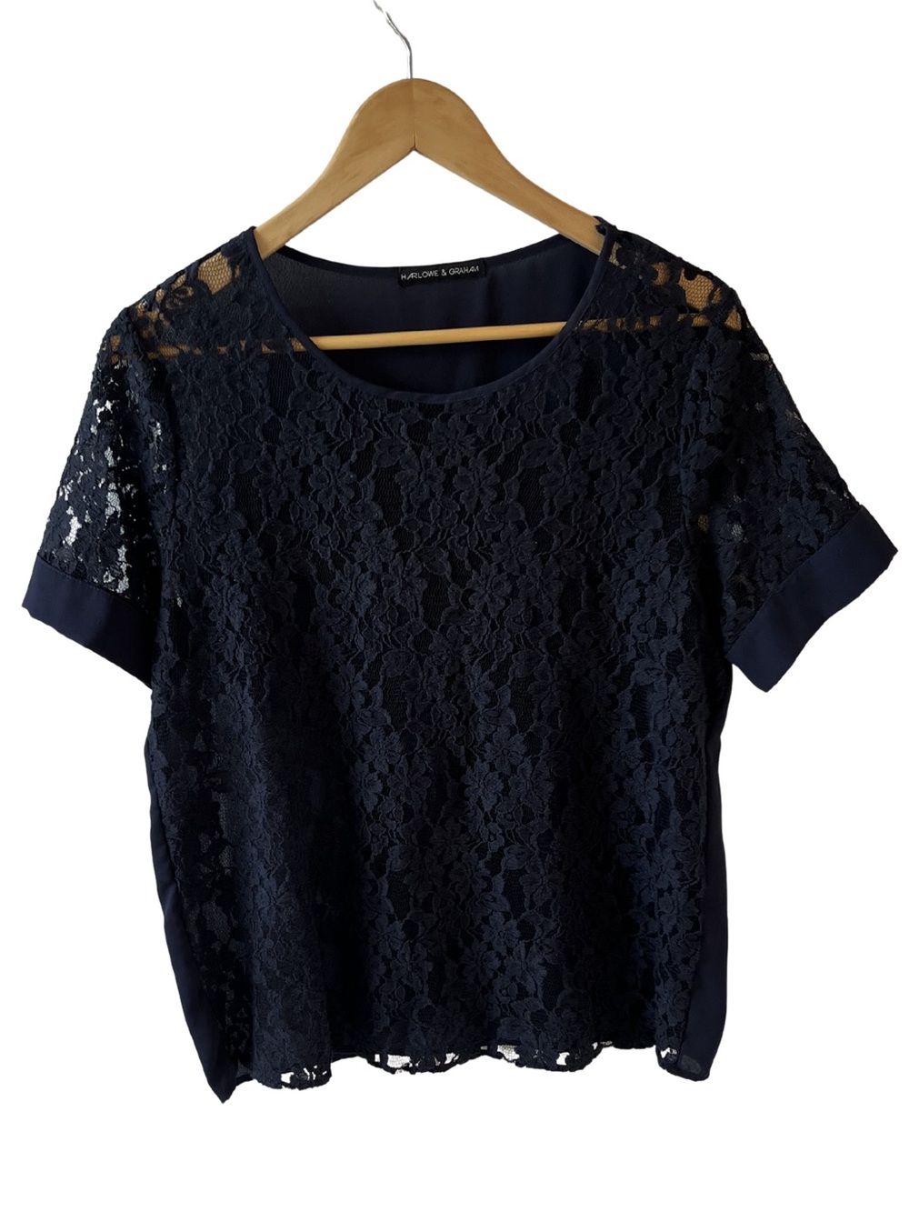 NWOT Harlowe & Graham Lace Short Sleeve Top | Navy | Size Medium